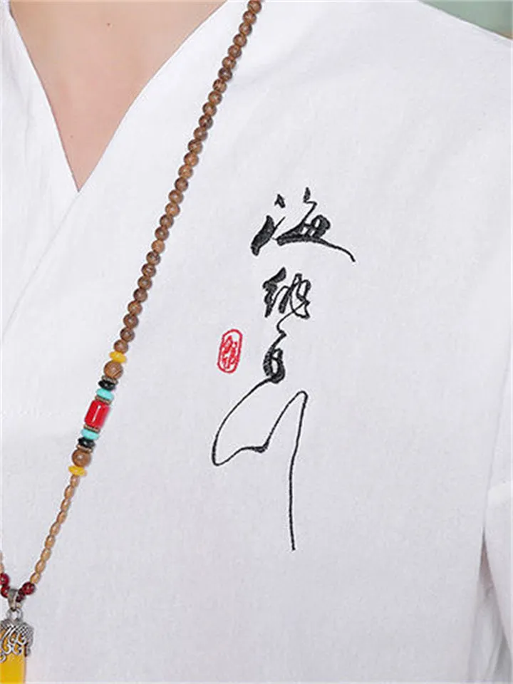 "Hai Na Bai Chuan" Hanzi Embroideried Male Summer Shirt