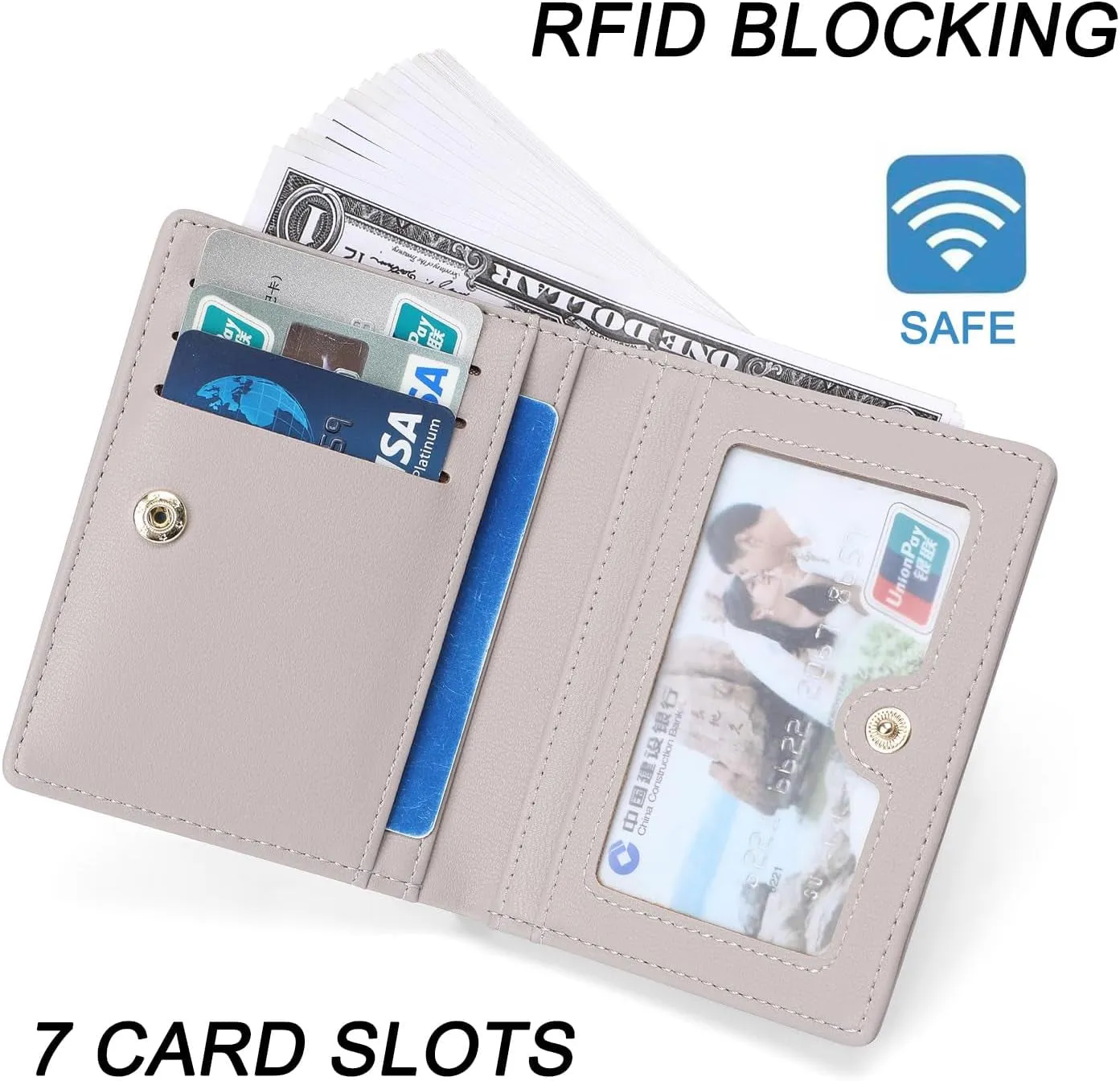 RFID Blocking Bifold Wallet Compact Small Wallet For Women