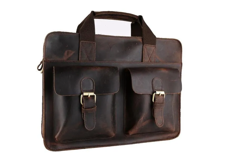 ROCKCOW Vintage Leather Laptop Bag 13" Messenger Handmade Briefcase Crossbody Shoulder Bag 6132