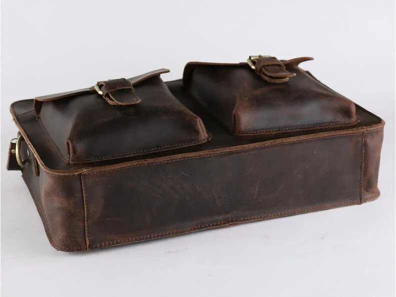 ROCKCOW Vintage Leather Laptop Bag 13" Messenger Handmade Briefcase Crossbody Shoulder Bag 6132