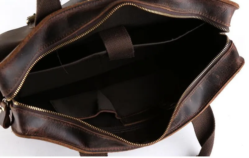 ROCKCOW Vintage Leather Laptop Bag 13" Messenger Handmade Briefcase Crossbody Shoulder Bag 6132
