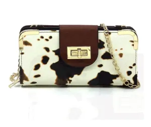 Rodeo Animal Print Shoulder Purse Vegan Leather Shoulder Purse with Turn Lock and Slip On Closure