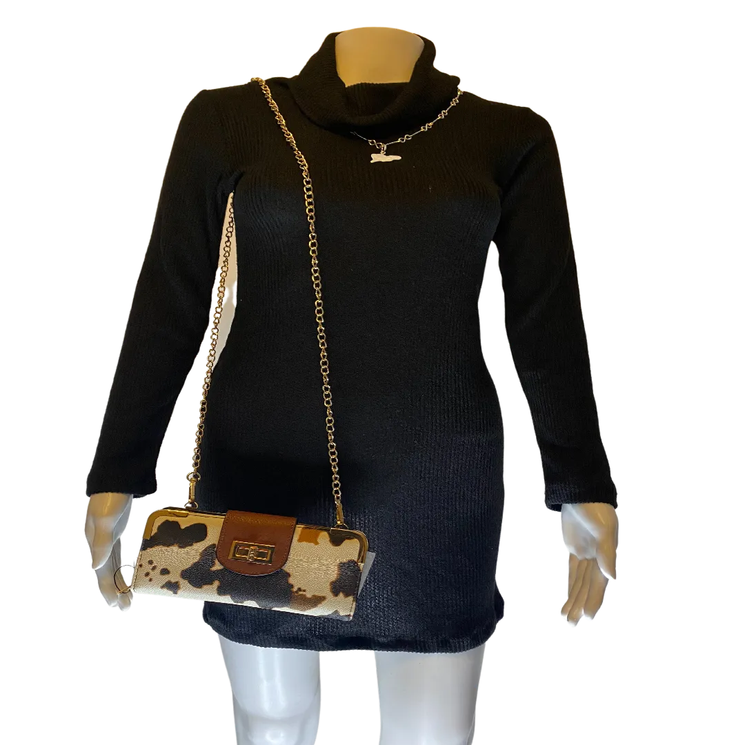 Rodeo Animal Print Shoulder Purse Vegan Leather Shoulder Purse with Turn Lock and Slip On Closure