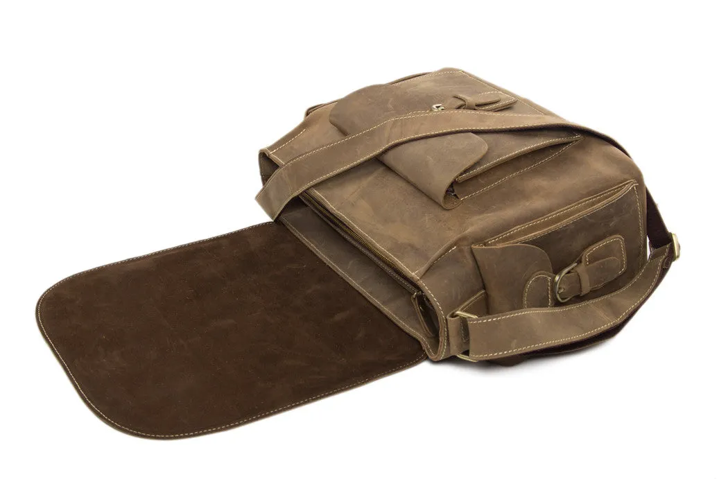 Rustic Leather Messenger Bag Crossbody Shoulder Bag with Removable Camera Inserts JW826