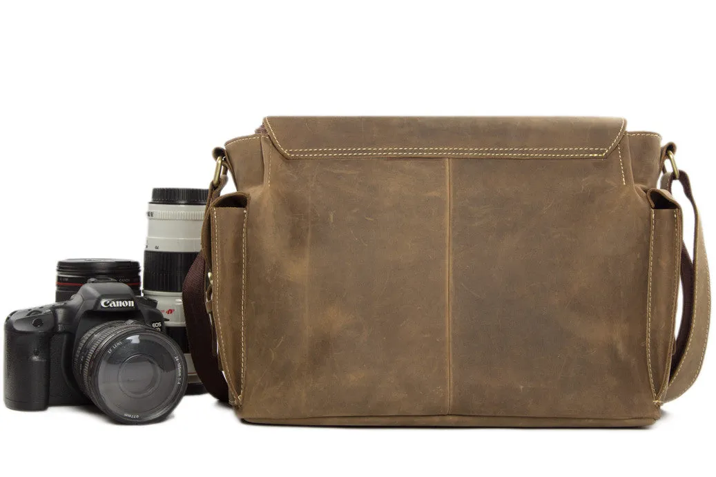 Rustic Leather Messenger Bag Crossbody Shoulder Bag with Removable Camera Inserts JW826