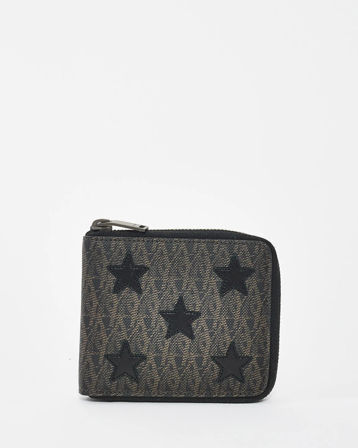 Saint Laurent Black & Brown Coated Canvas Rider California Star Compact Wallet