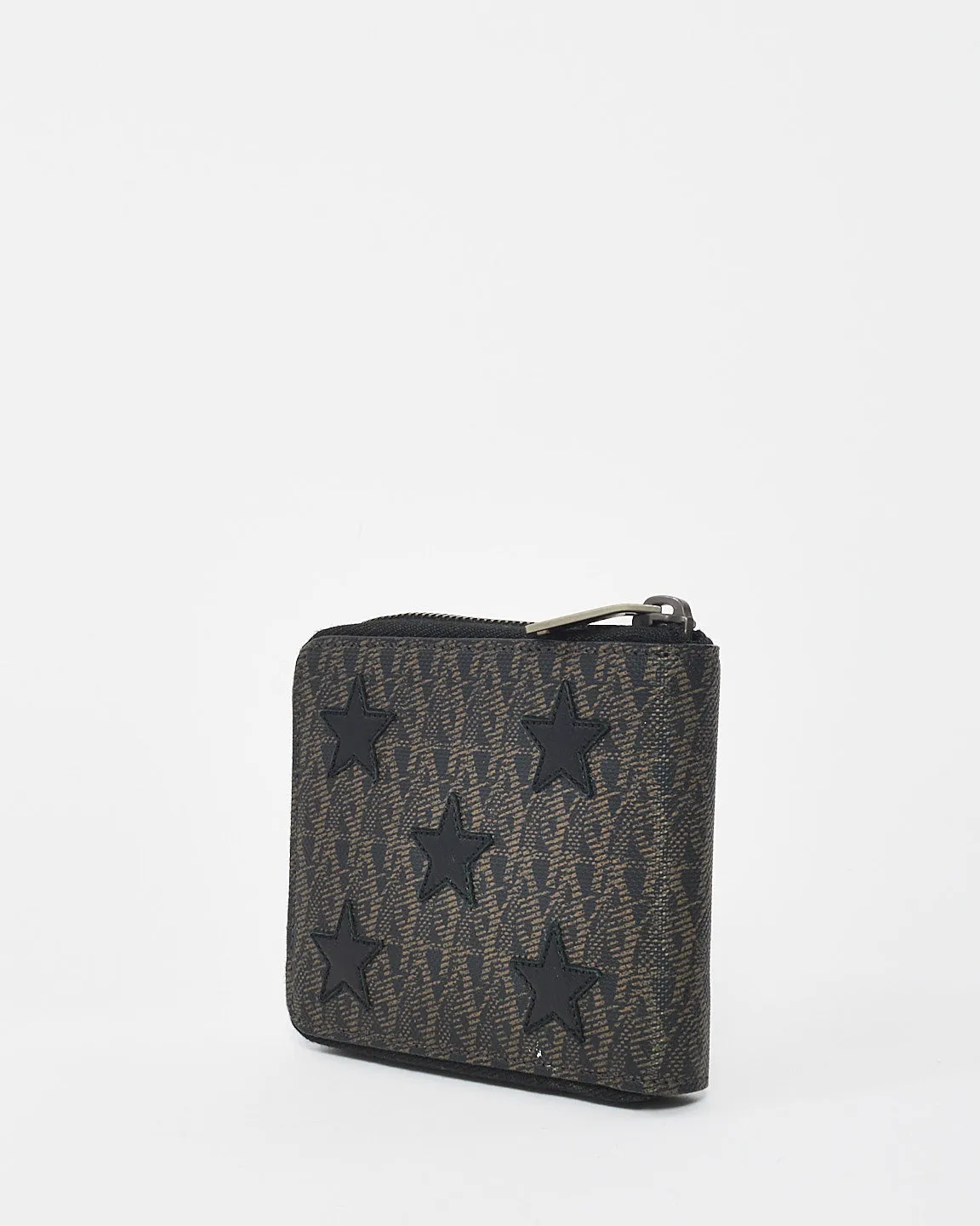 Saint Laurent Black & Brown Coated Canvas Rider California Star Compact Wallet