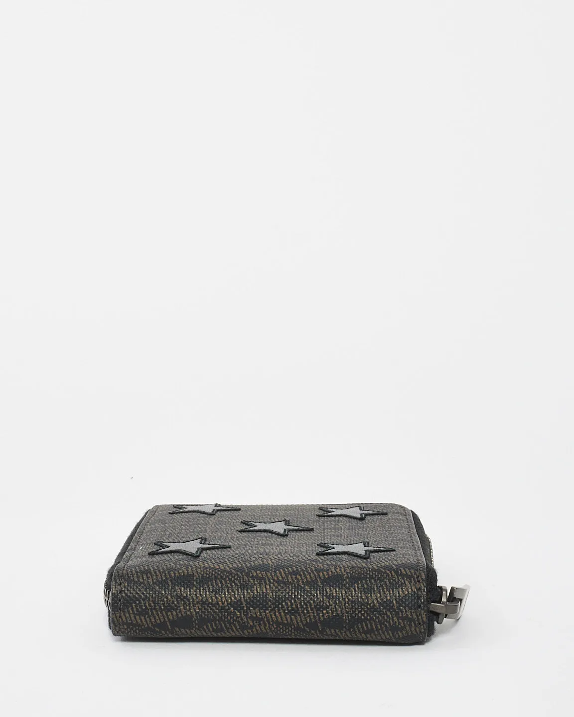 Saint Laurent Black & Brown Coated Canvas Rider California Star Compact Wallet