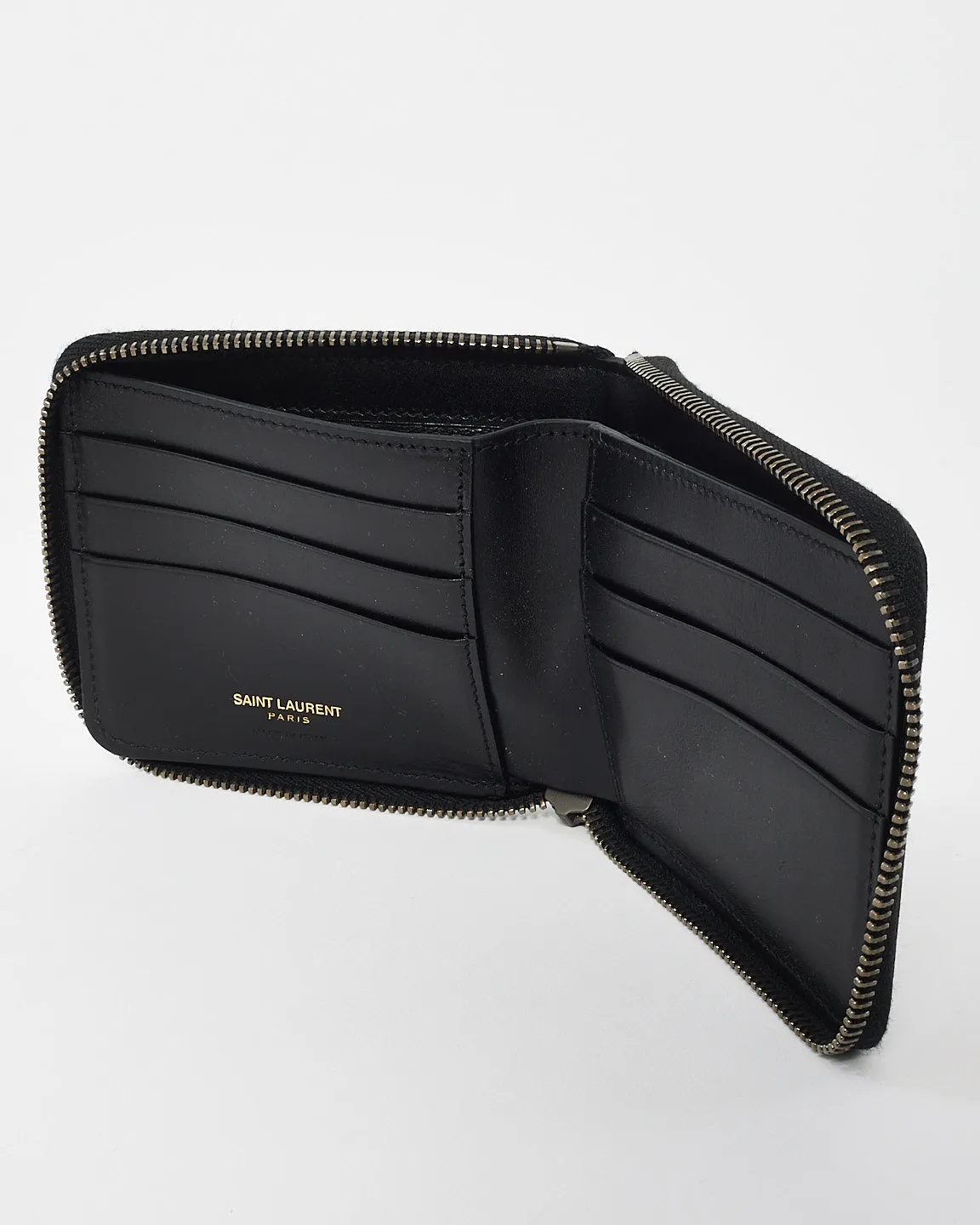 Saint Laurent Black & Brown Coated Canvas Rider California Star Compact Wallet