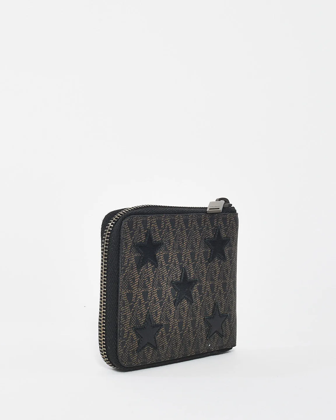 Saint Laurent Black & Brown Coated Canvas Rider California Star Compact Wallet