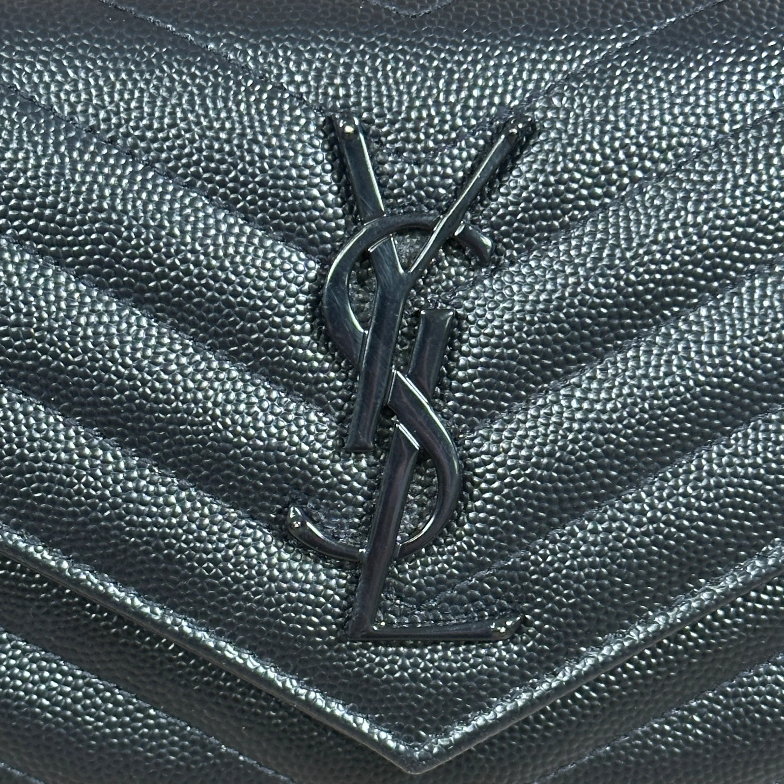 Saint Laurent YSL Monogram Large Flap Wallet in Grained Leather - Black