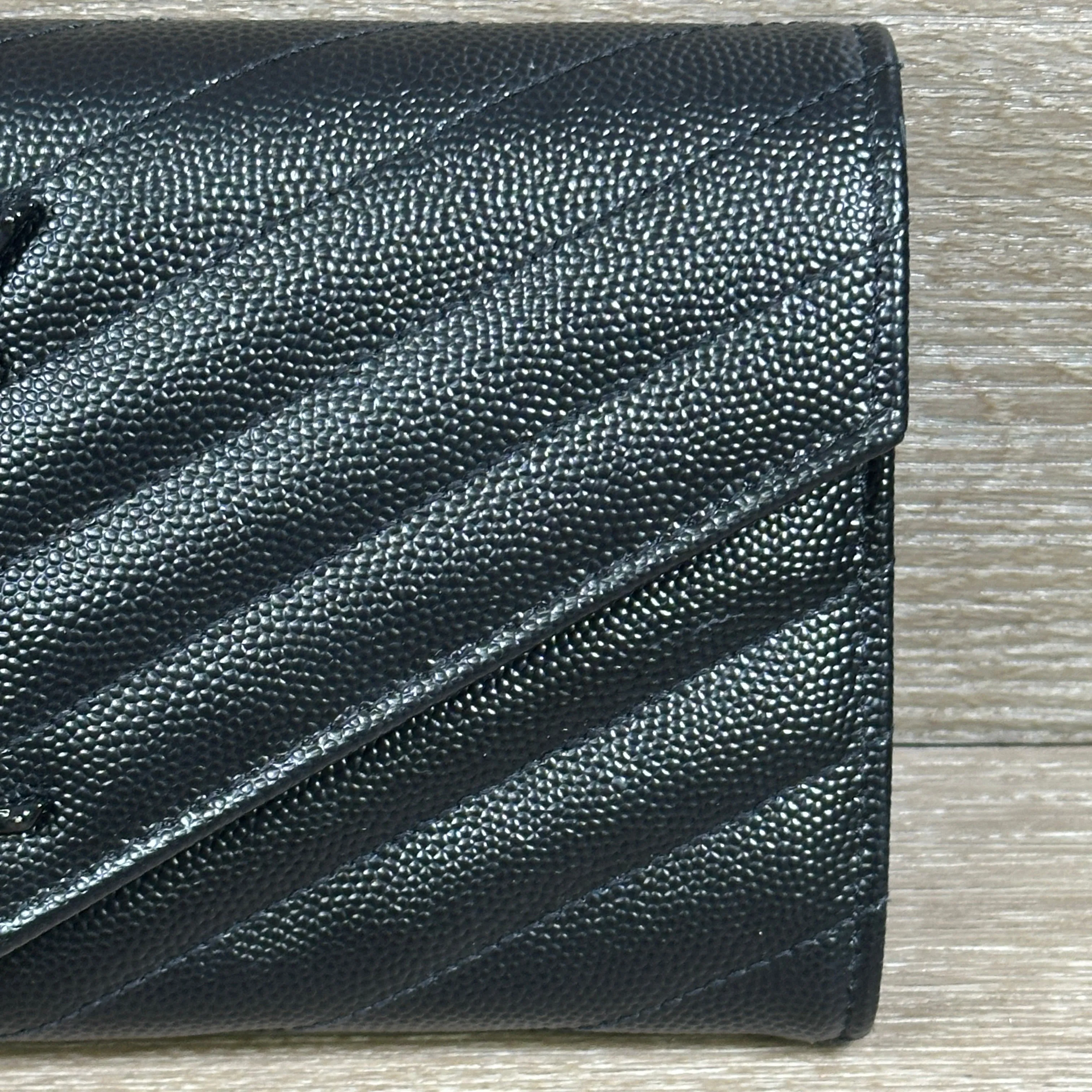 Saint Laurent YSL Monogram Large Flap Wallet in Grained Leather - Black