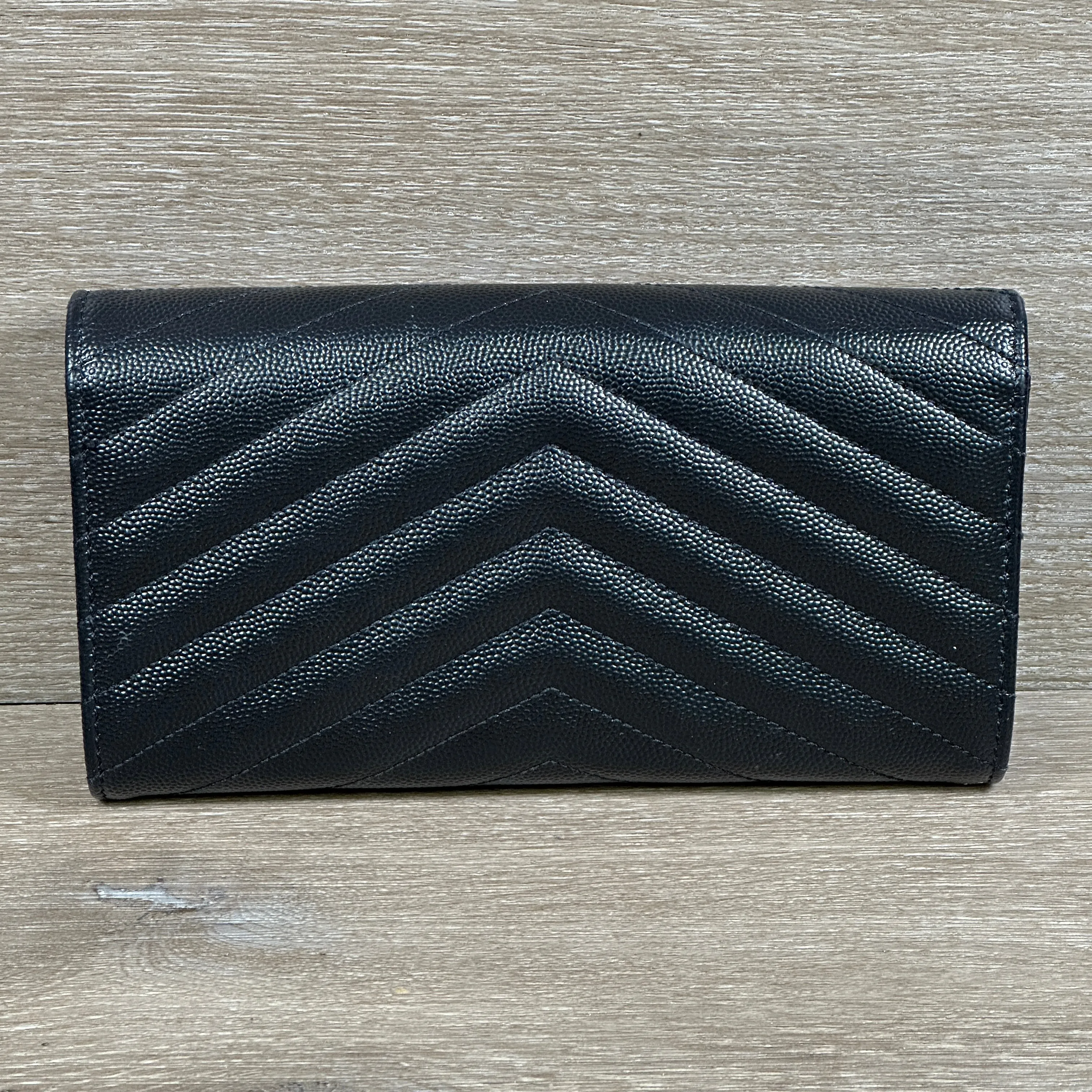 Saint Laurent YSL Monogram Large Flap Wallet in Grained Leather - Black