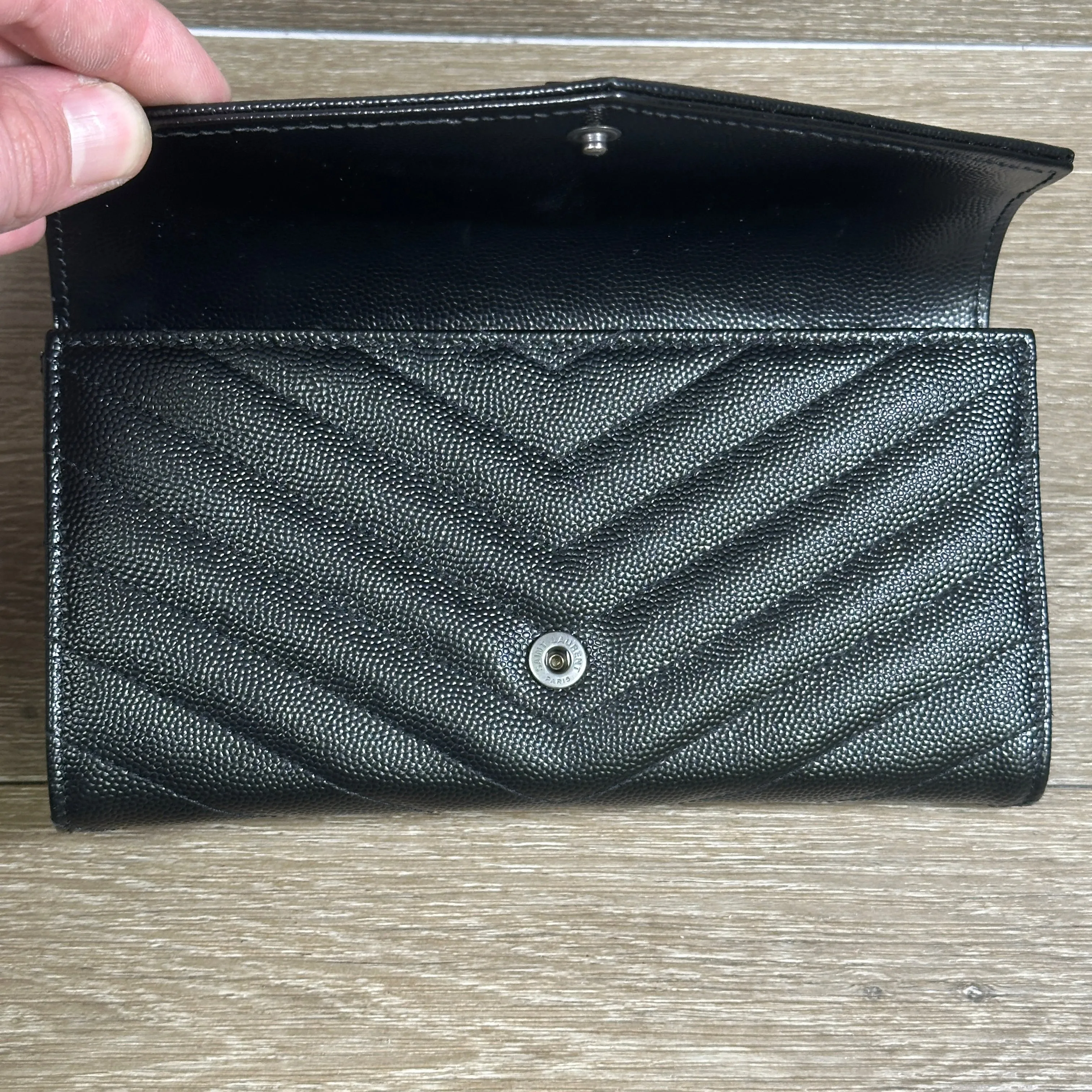 Saint Laurent YSL Monogram Large Flap Wallet in Grained Leather - Black