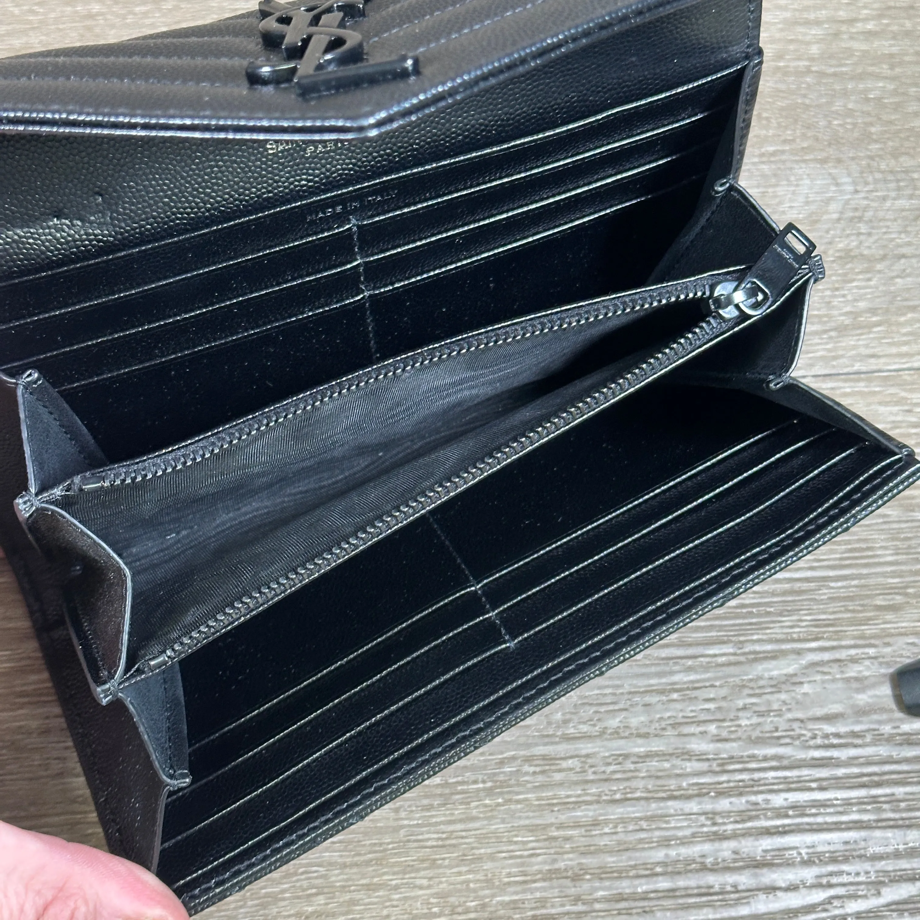 Saint Laurent YSL Monogram Large Flap Wallet in Grained Leather - Black