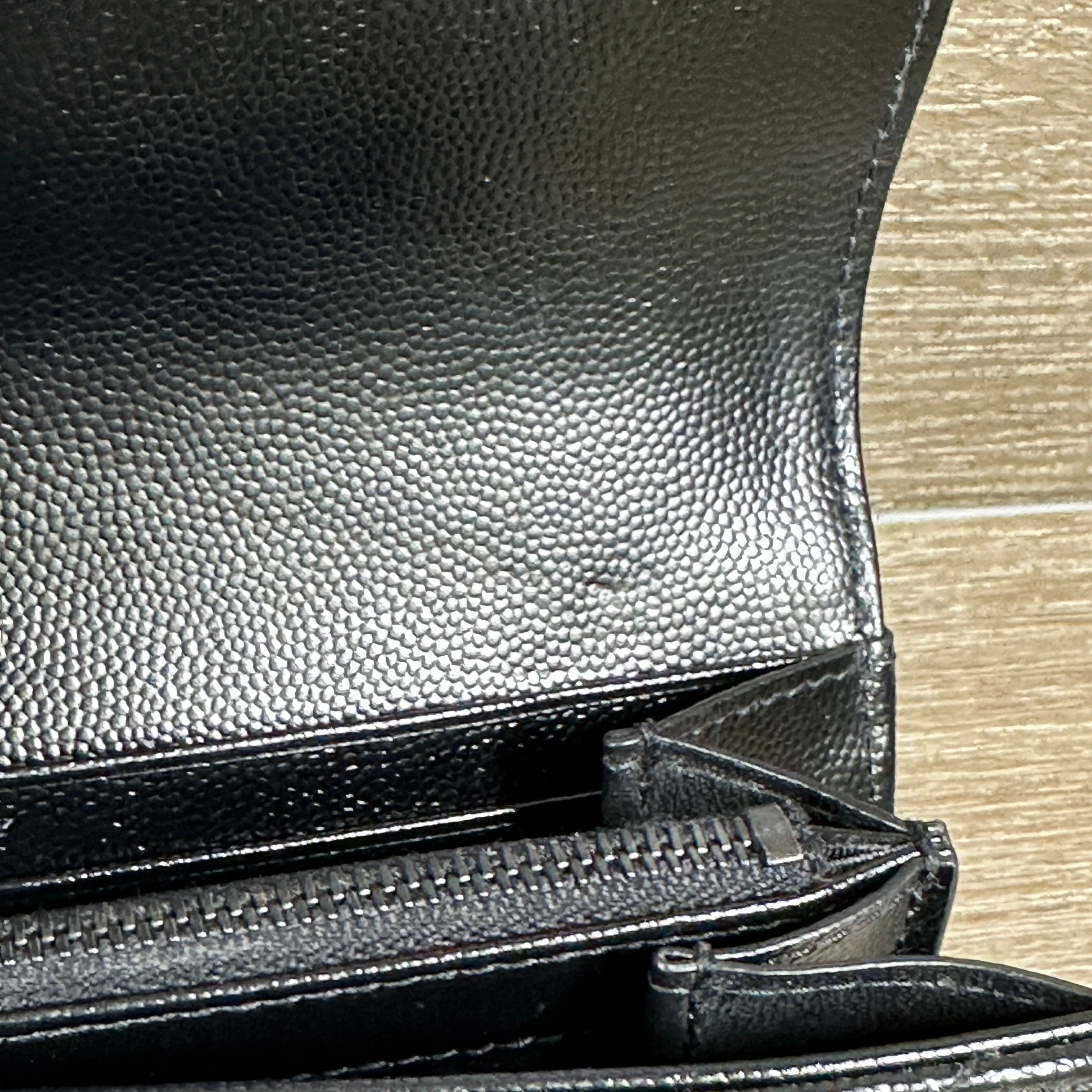 Saint Laurent YSL Monogram Large Flap Wallet in Grained Leather - Black