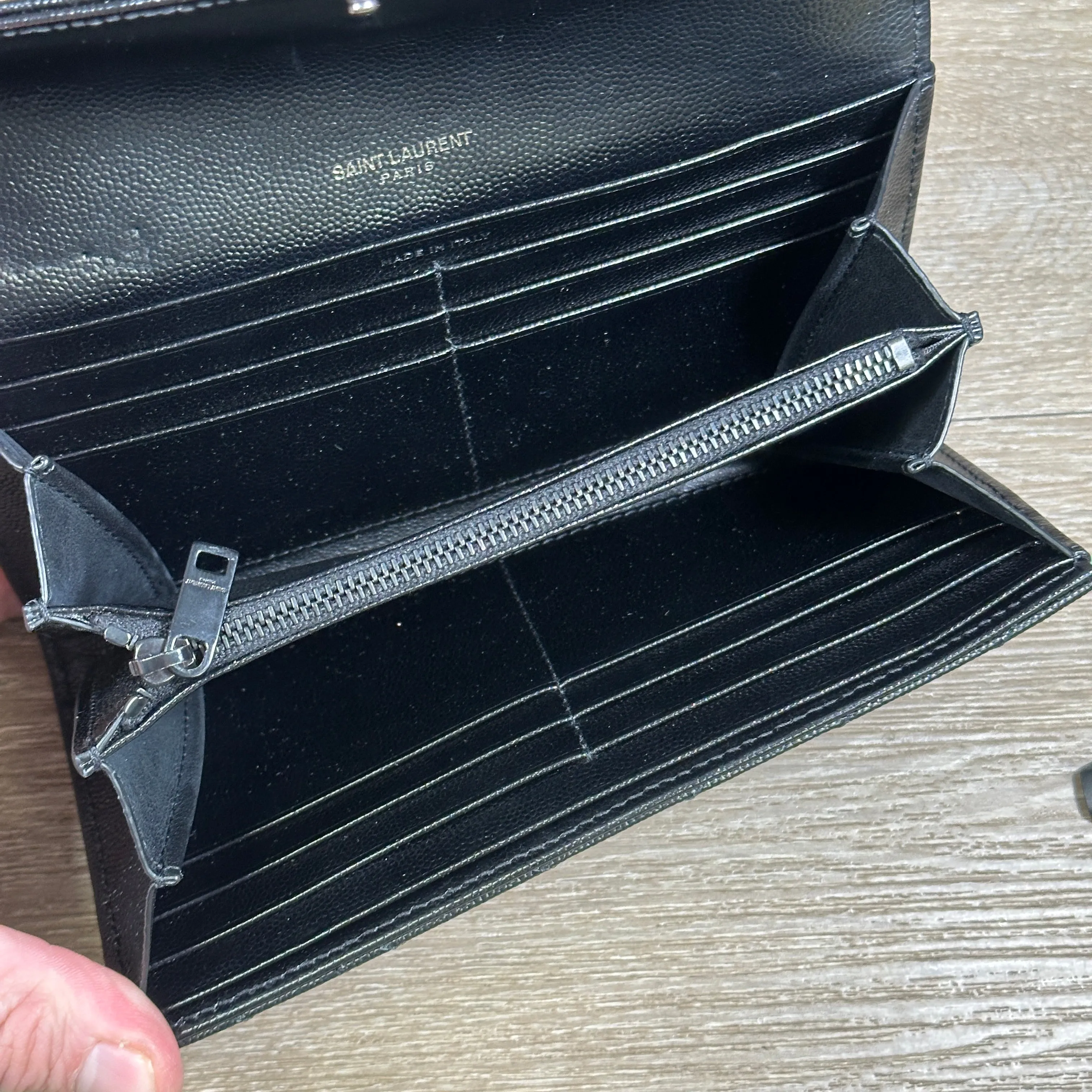 Saint Laurent YSL Monogram Large Flap Wallet in Grained Leather - Black