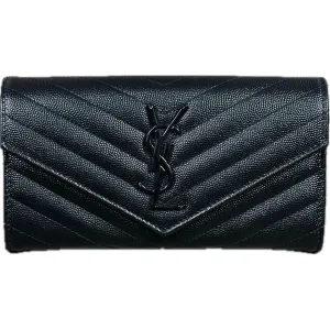 Saint Laurent YSL Monogram Large Flap Wallet in Grained Leather - Black