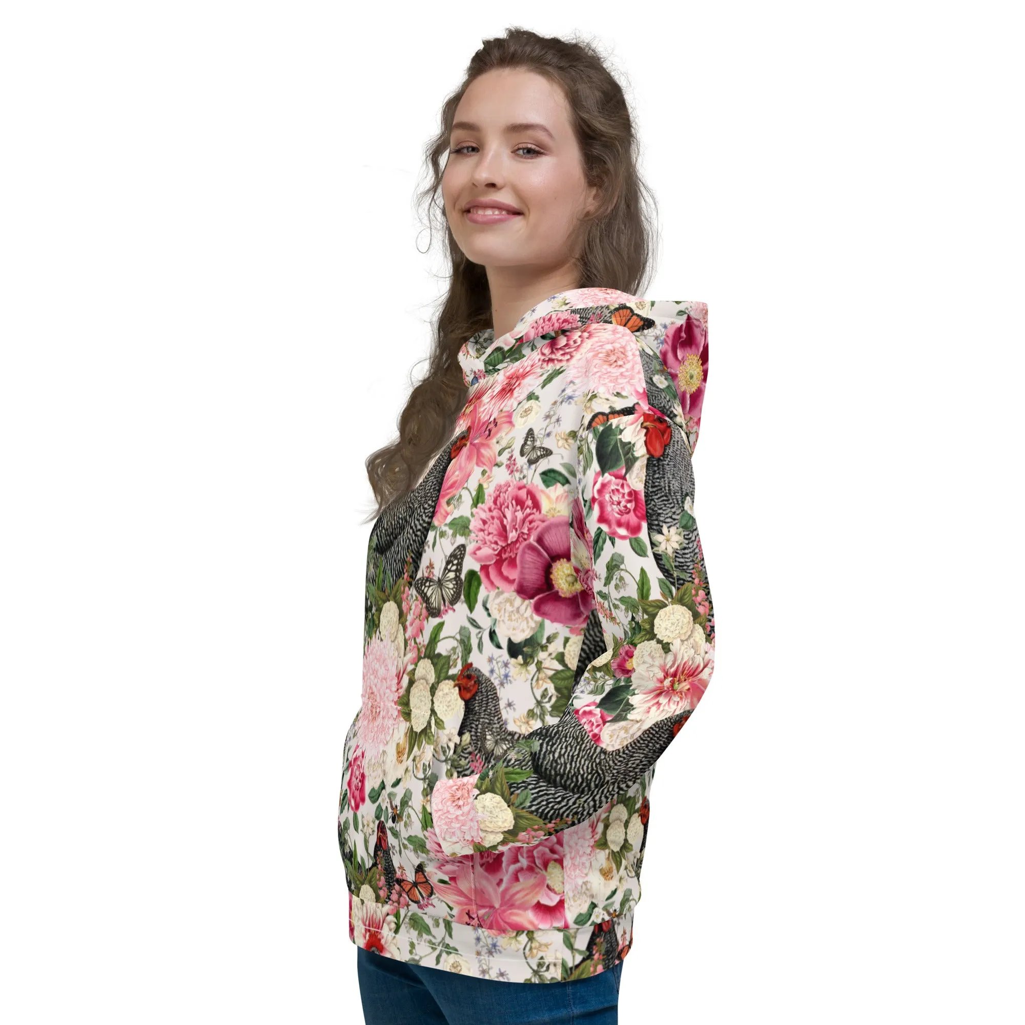 Secret Chicken Garden Hoodie, barred rock neutral