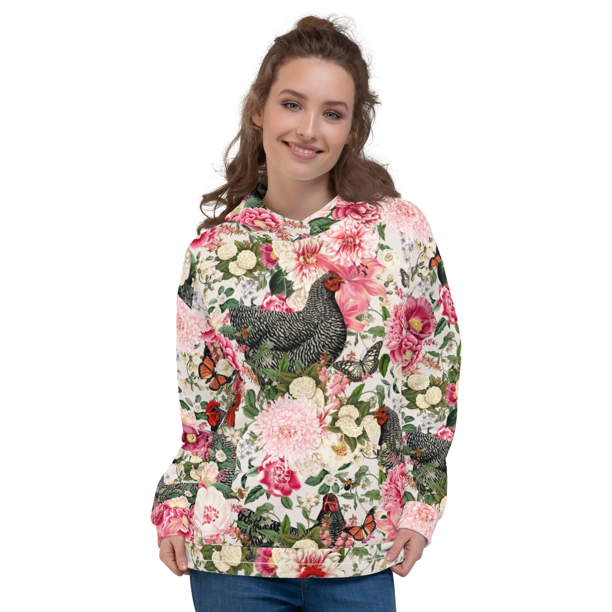 Secret Chicken Garden Hoodie, barred rock neutral