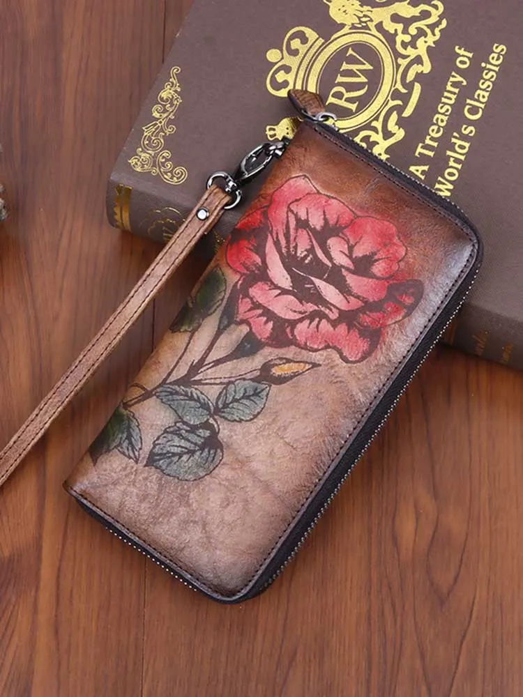 Single Rose Large Clutch Wallet Card Holder