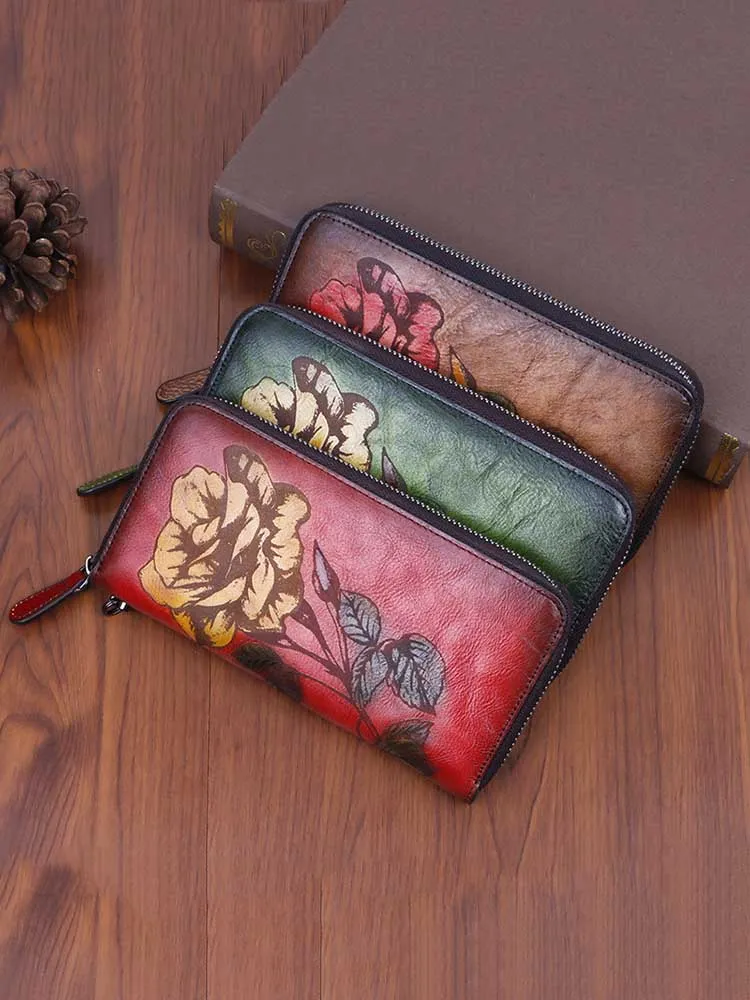 Single Rose Large Clutch Wallet Card Holder