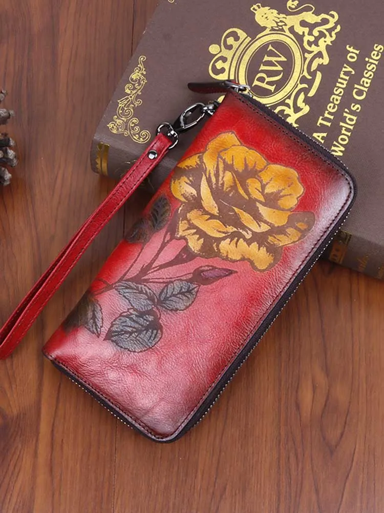 Single Rose Large Clutch Wallet Card Holder