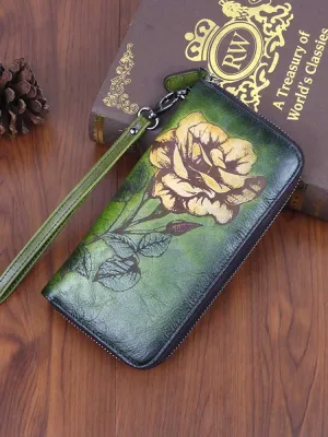 Single Rose Large Clutch Wallet Card Holder