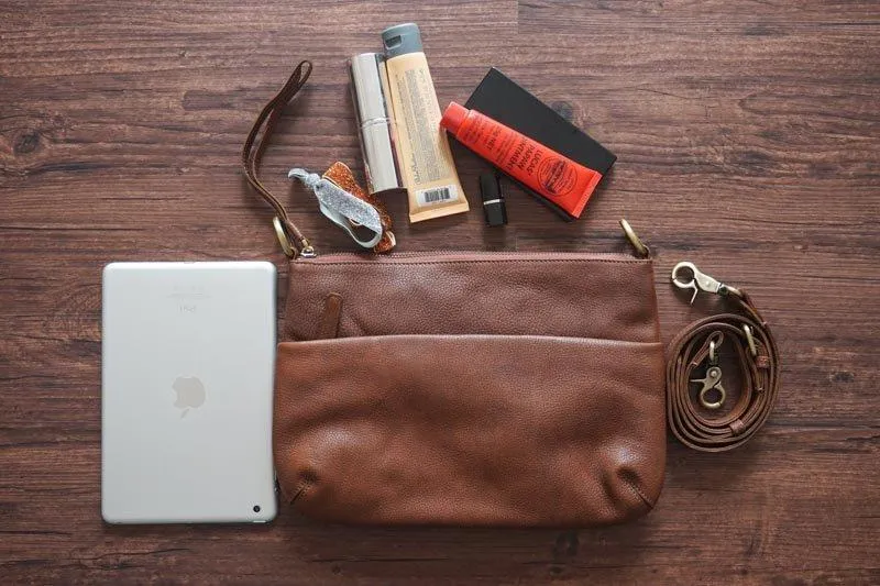 Small Cross body Leather Purse in Cognac Brown