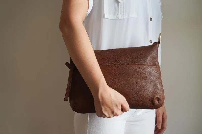 Small Cross body Leather Purse in Cognac Brown