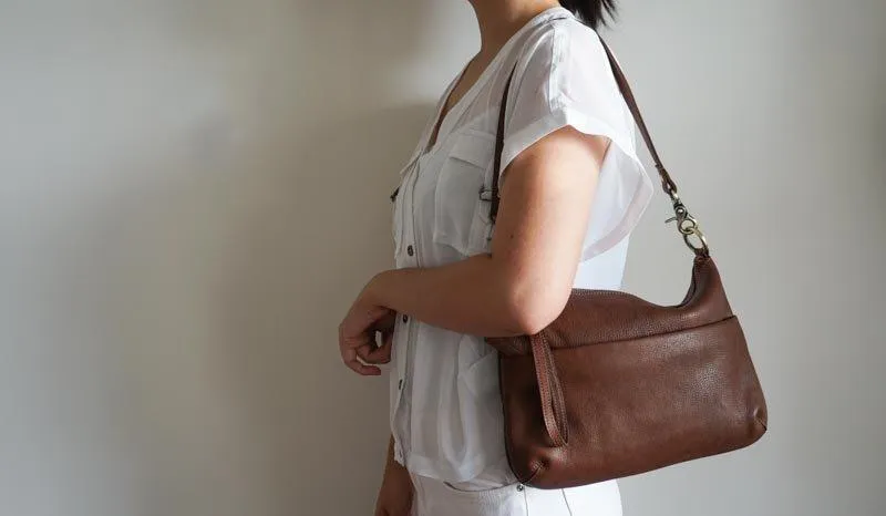 Small Cross body Leather Purse in Cognac Brown