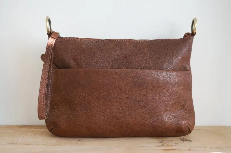 Small Cross body Leather Purse in Cognac Brown