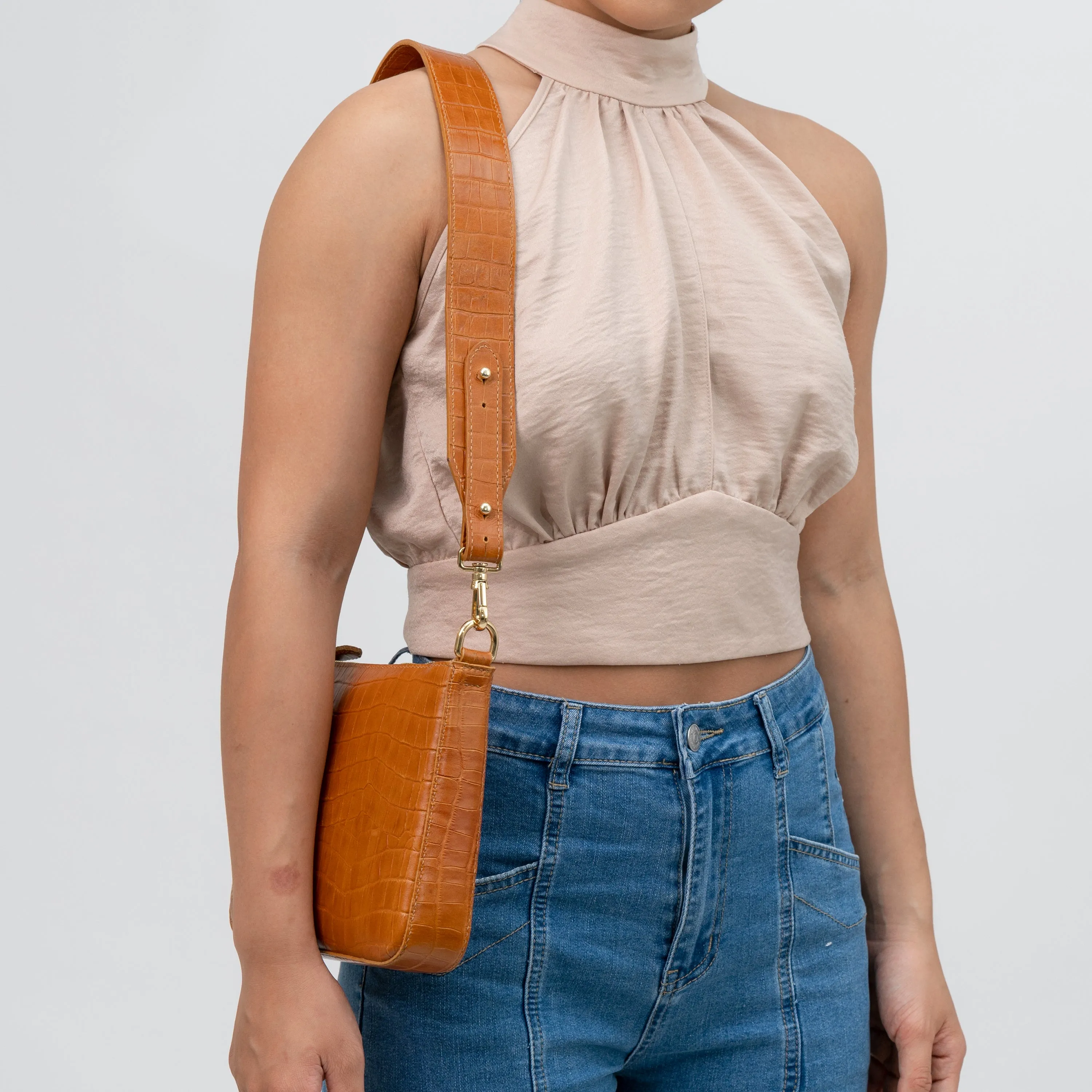 Small Leather Sling Bag - Brown