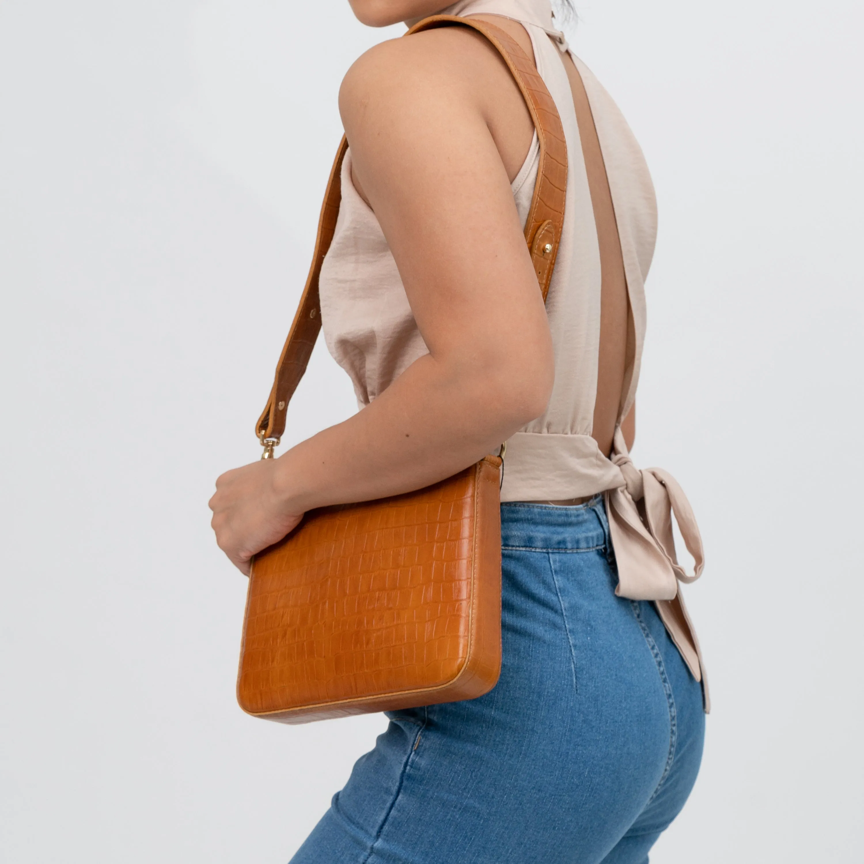 Small Leather Sling Bag - Brown