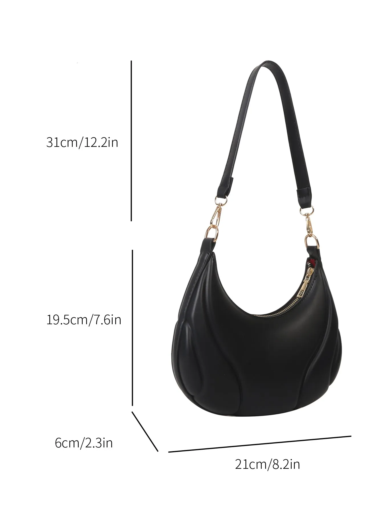 Solid Color Single Shoulder Handbag - Black