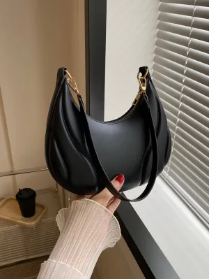 Solid Color Single Shoulder Handbag - Black