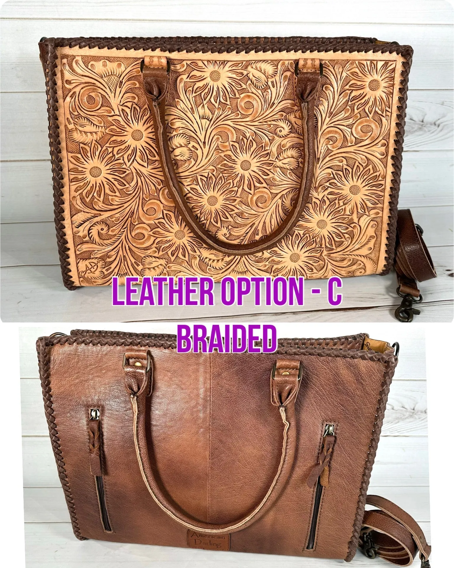 Southwest Spring Floral Tooled Laptop Tote (4 Leather Options)