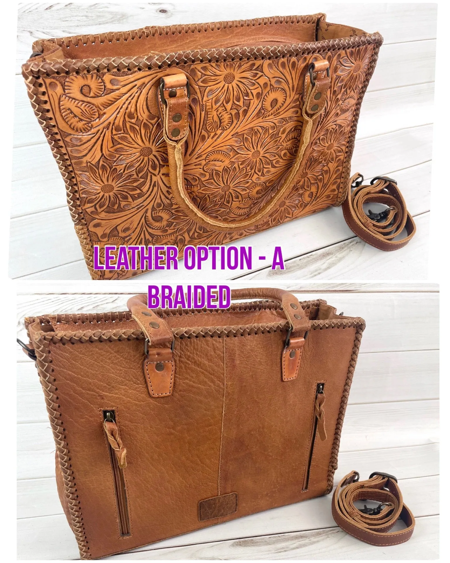 Southwest Spring Floral Tooled Laptop Tote (4 Leather Options)