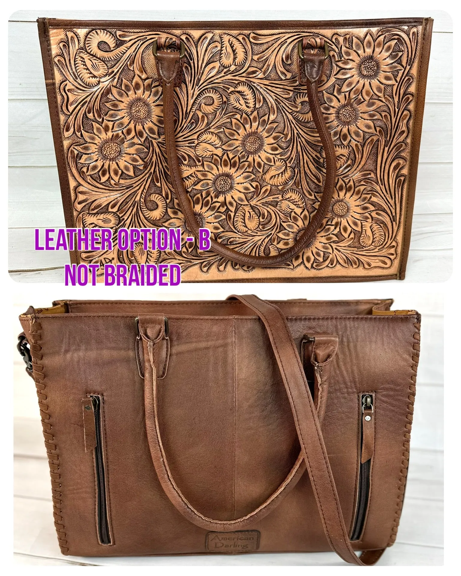 Southwest Spring Floral Tooled Laptop Tote (4 Leather Options)