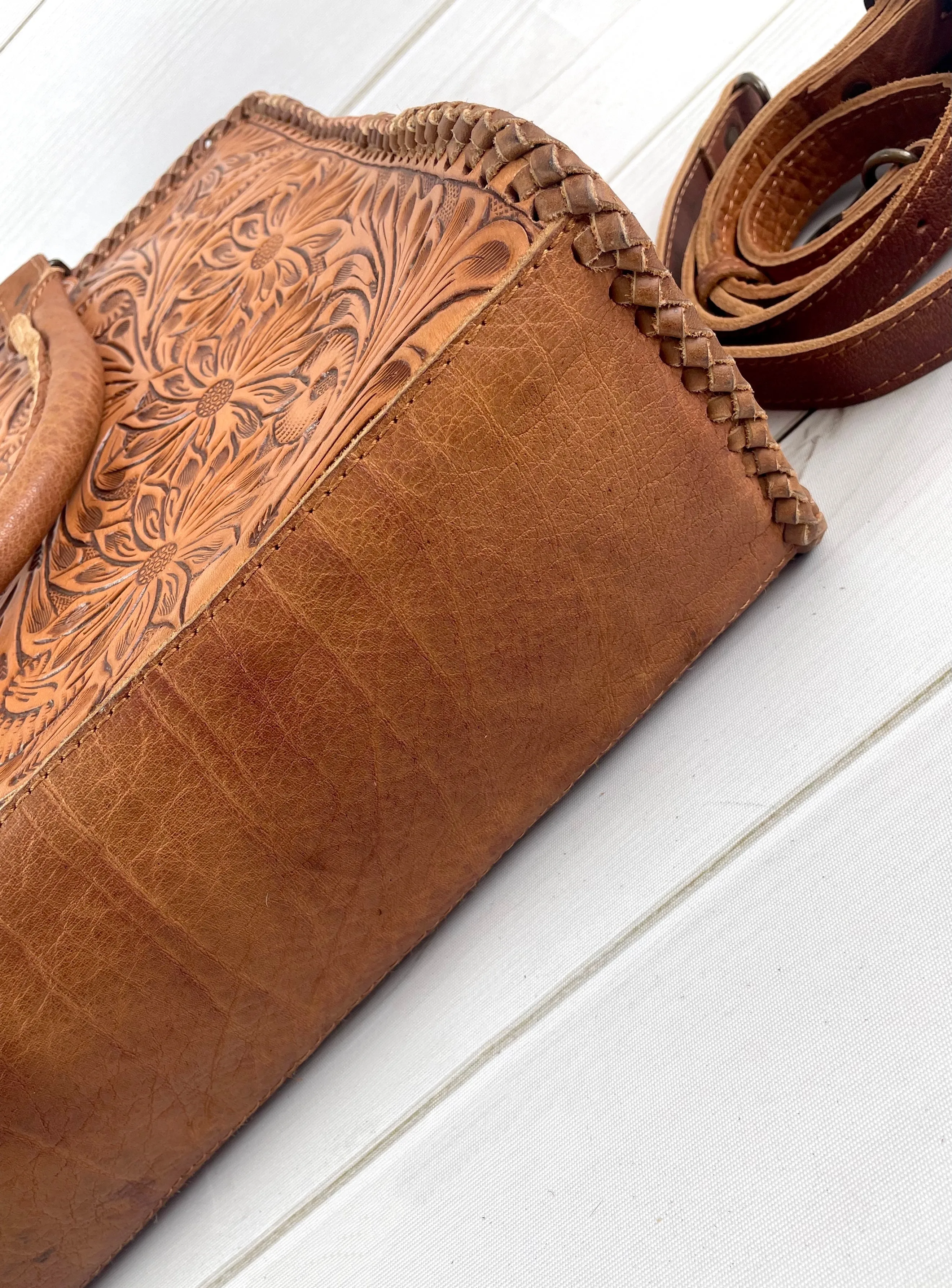 Southwest Spring Floral Tooled Laptop Tote (4 Leather Options)