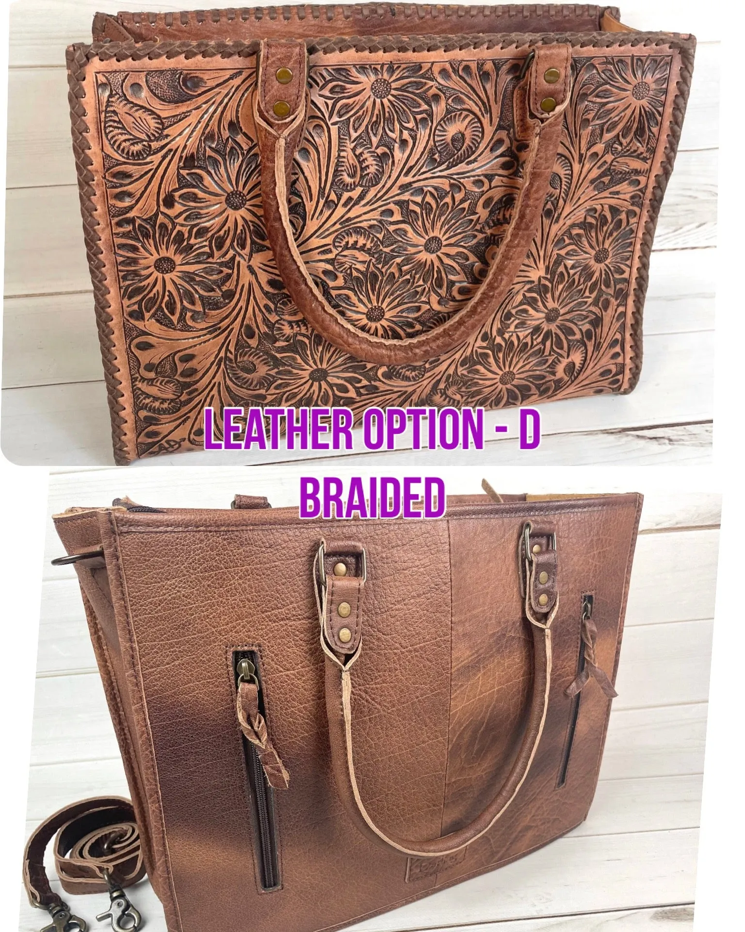 Southwest Spring Floral Tooled Laptop Tote (4 Leather Options)