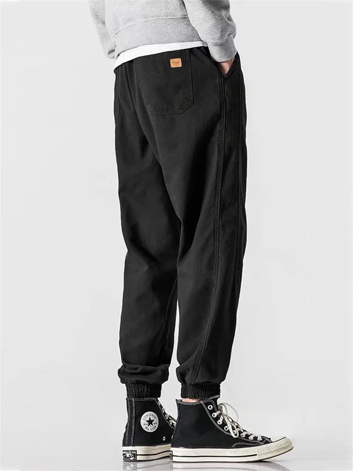Spring Autumn Men's Casual Ankle Tie Cargo Pants