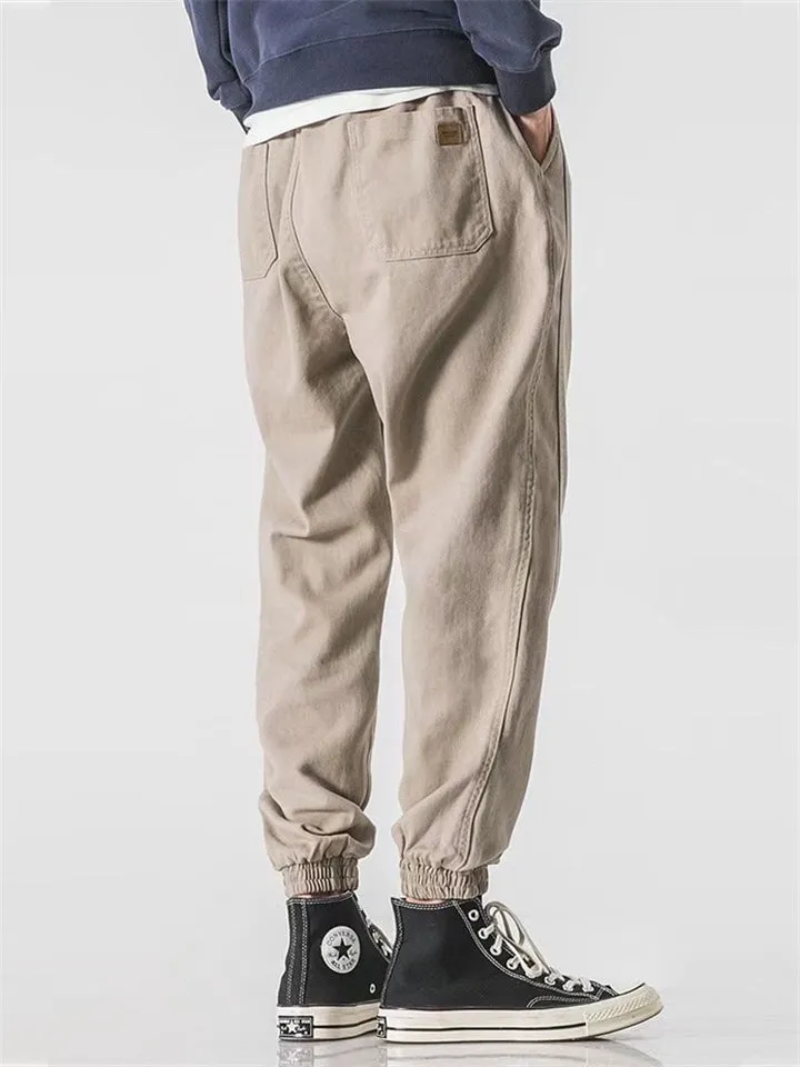 Spring Autumn Men's Casual Ankle Tie Cargo Pants