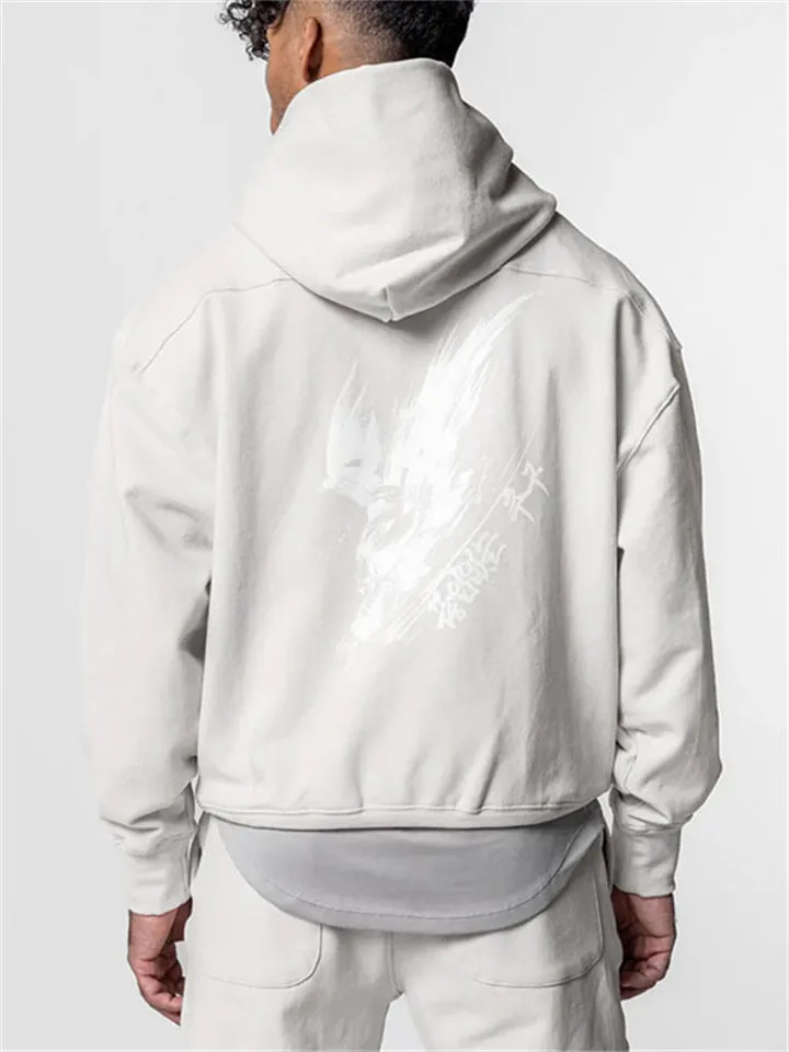 Spring Autumn Stylish Casual Printed Orange Hoodie Mens