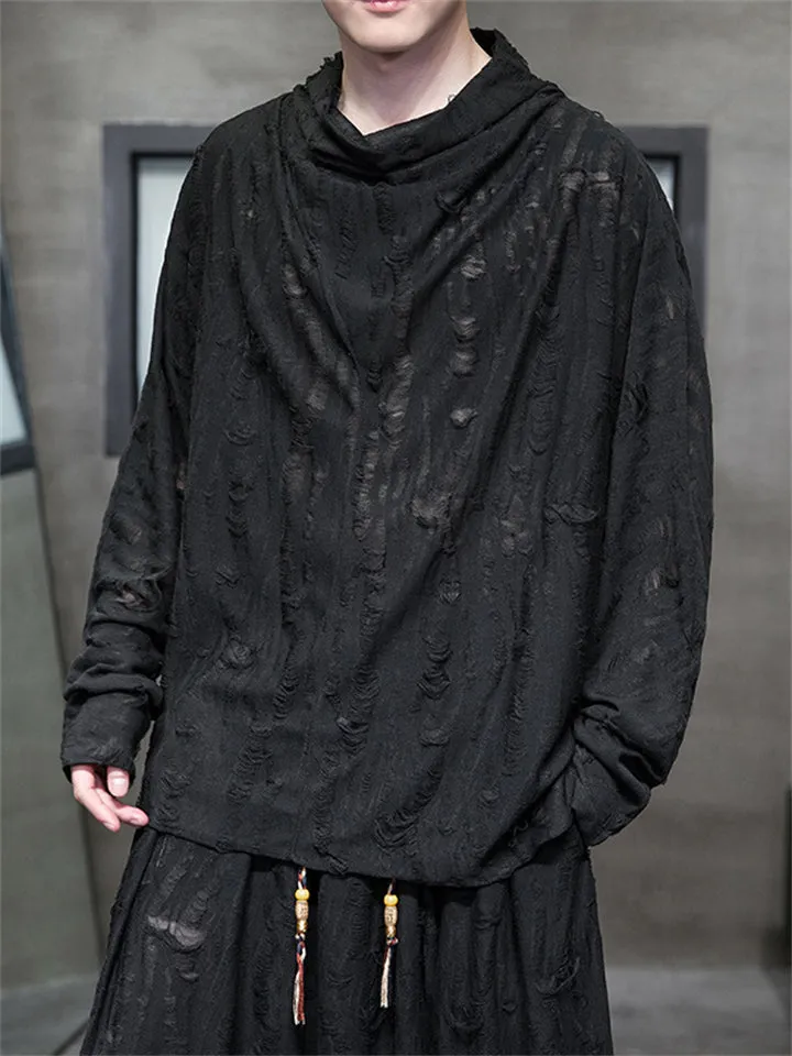 Street Fashion Men's Ripped Hole Long Sleeve Shirt