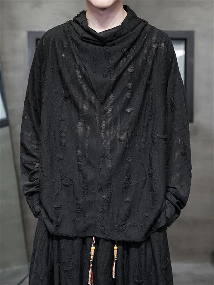Street Fashion Men's Ripped Hole Long Sleeve Shirt