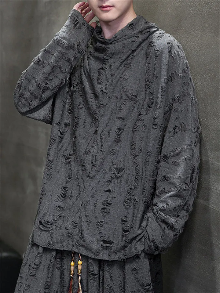Street Fashion Men's Ripped Hole Long Sleeve Shirt