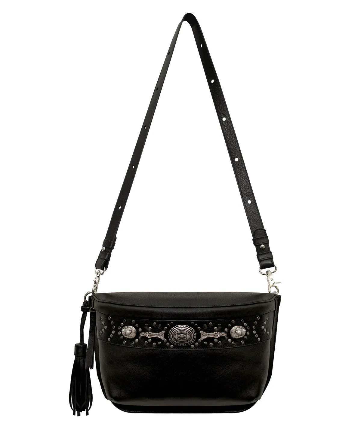 Studded Black Leather Large Crossbody Bag with Metallic Rivets - The CHER  Sling Bag