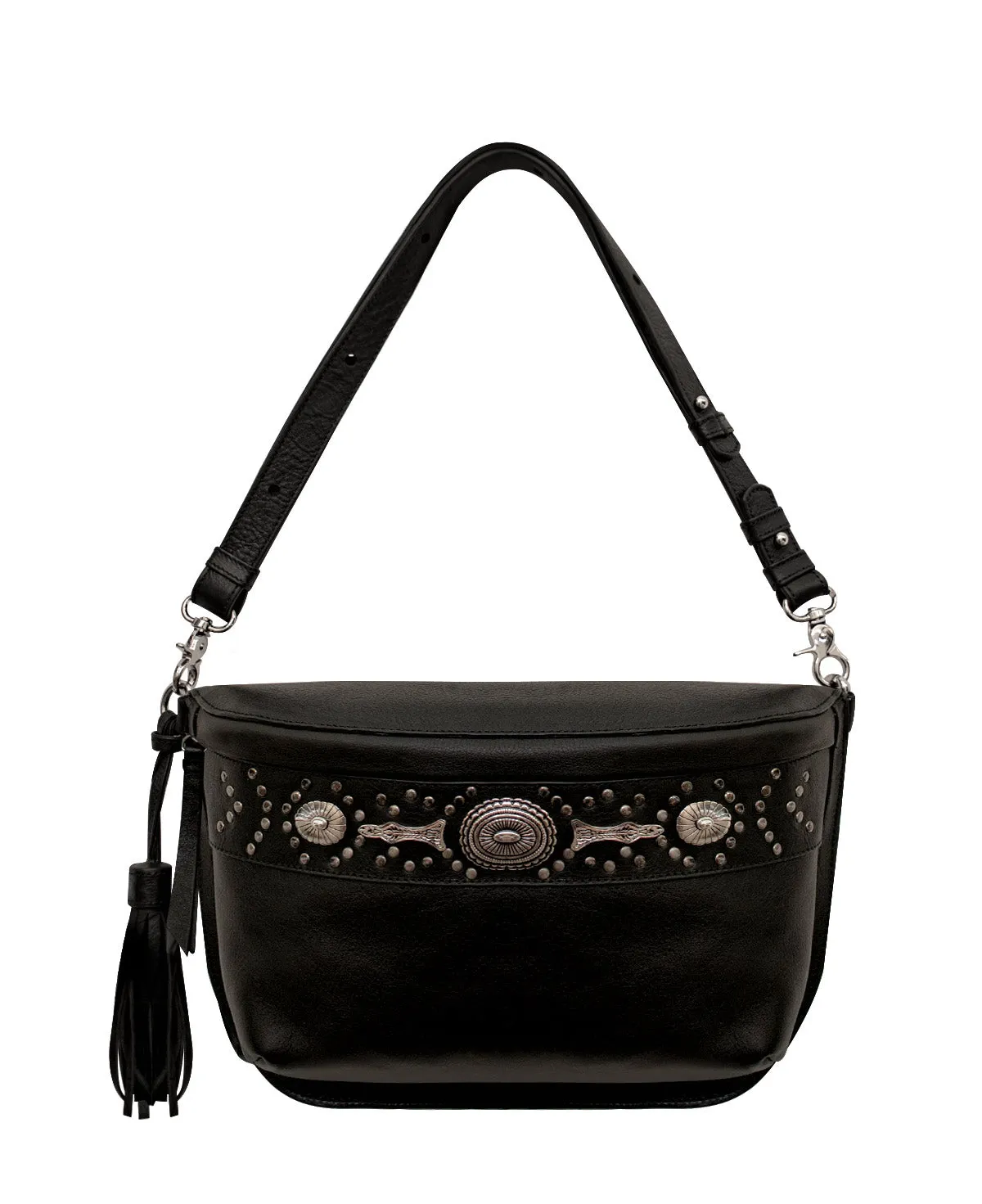 Studded Black Leather Large Crossbody Bag with Metallic Rivets - The CHER  Sling Bag