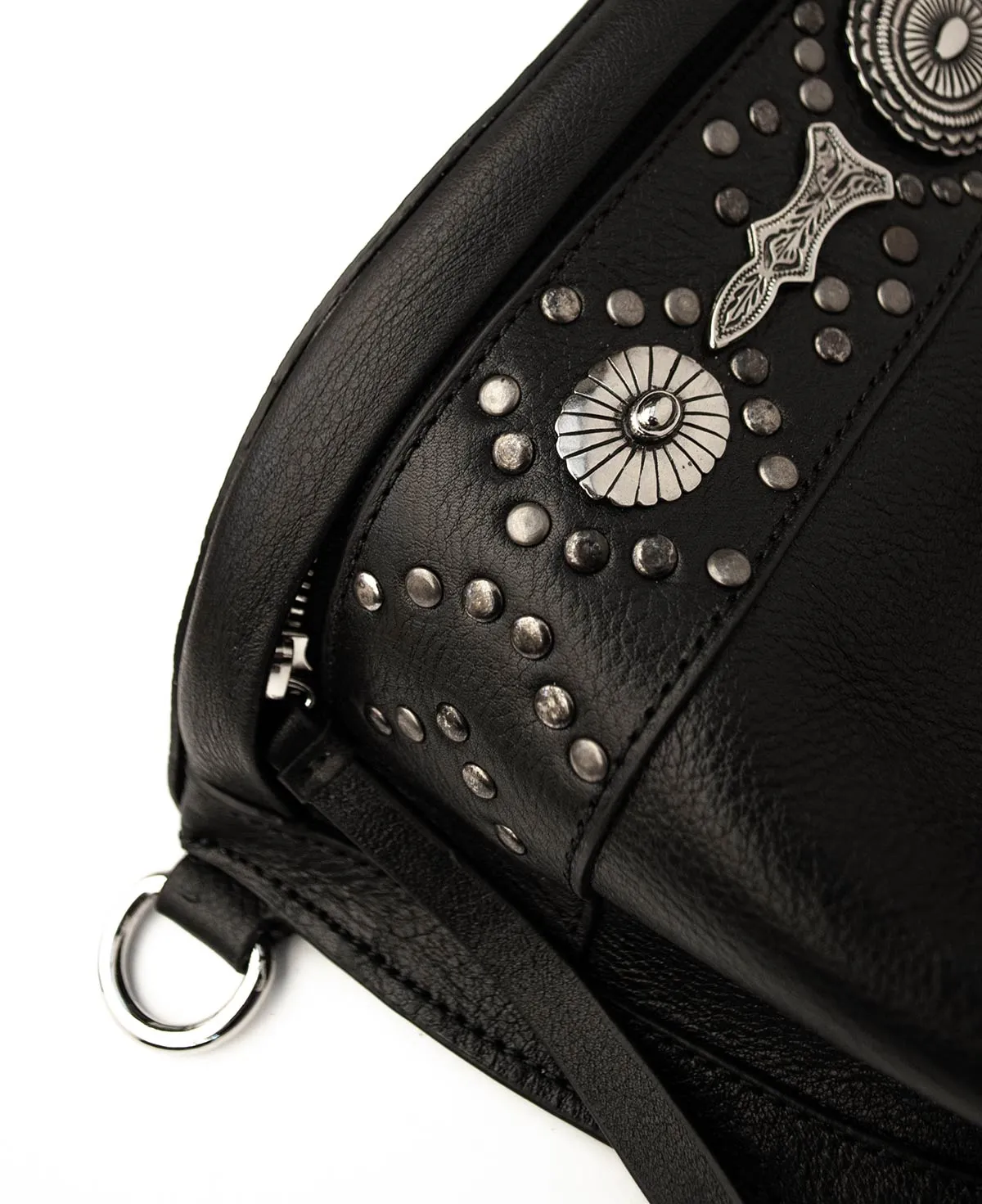 Studded Black Leather Large Crossbody Bag with Metallic Rivets - The CHER  Sling Bag